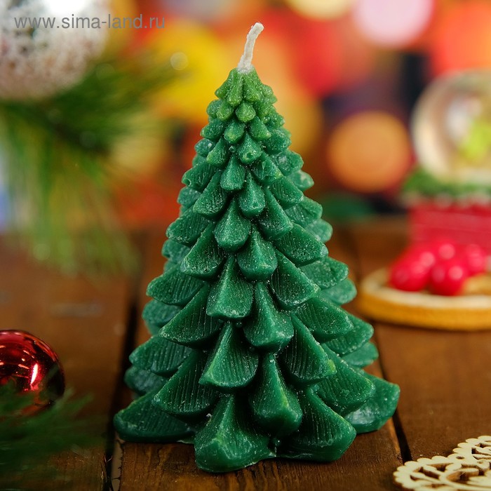 Свеча новогодняя "Ёлочка пушистая", 10 см, тёмно-зелёная - Фото 1