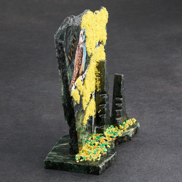 Сувенир-скол "Сова", змеевик, каменная крошка, большой, микс - фото 1889282475
