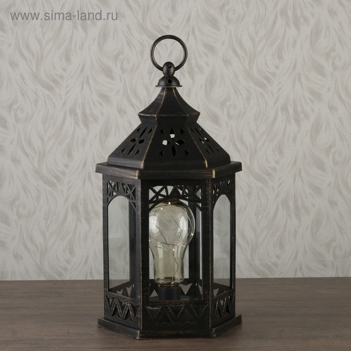 Светильник настольный "Старый фонарь" LED 3хААА черный 16,7х18,5х34см - Фото 1