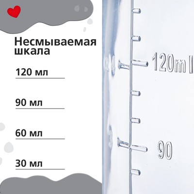 Бутылочка для кормления M&B «Люблю молоко», классическое горло, с ручками, от 0 мес., 150 мл., белый