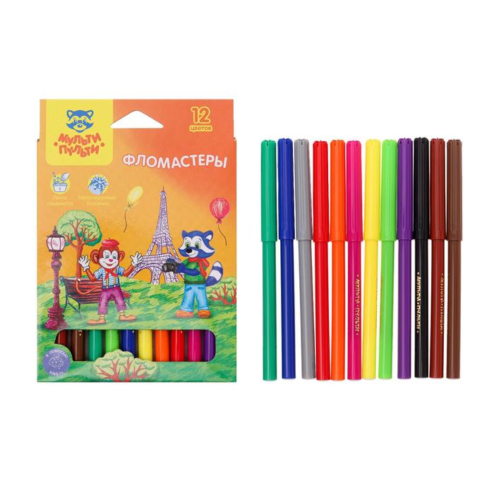 Фломастеры 12 цветов «Мульти-Пульти. Енот во Франции», смываемые - Фото 1