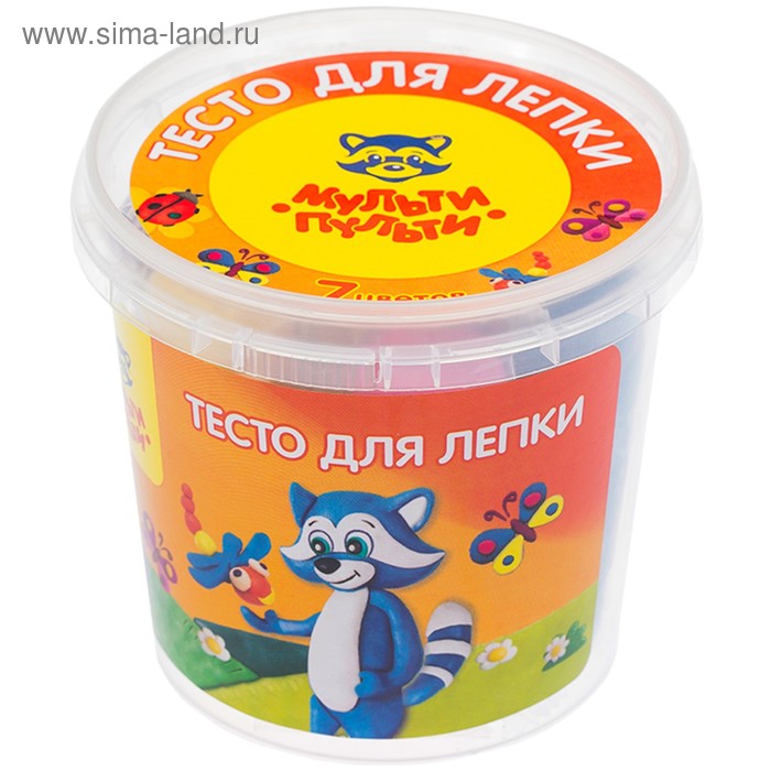 Тесто для лепки «Мульти-Пульти. Енот в деревне», 7 цветов по 30 г, пластиковое ведро - Фото 1