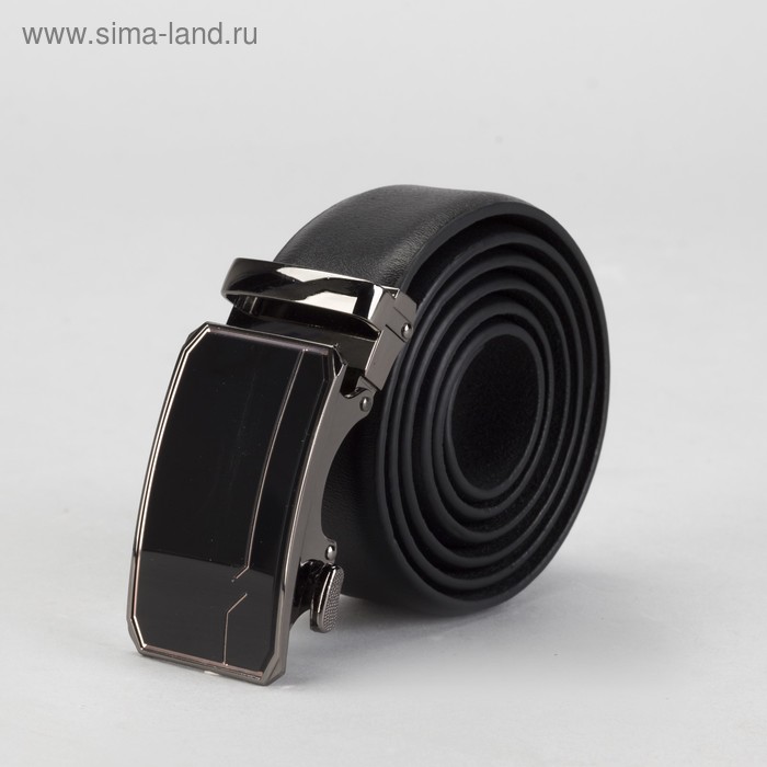 Ремень мужской, винт, пряжка автомат металл, ширина - 3,5 см, цвет чёрный гладкий - Фото 1