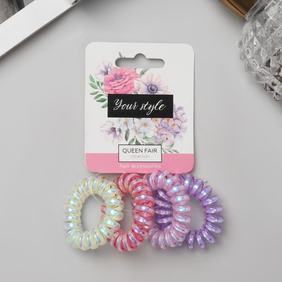 Резинки для волос QF «Пружинка», набор 4 шт., глянец перелив, d=3.8 см, МИКС