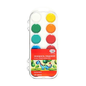 Акварель 24 цвета, «Гамма» «Мультики», без кисти, в пластиковой коробке 3744606
