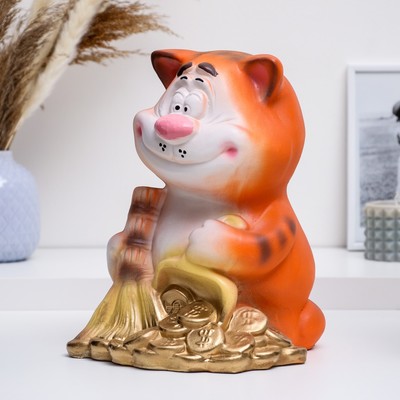 Копилка для денег «Кот с метлой», гипс, рыжий, 24×20×28 см