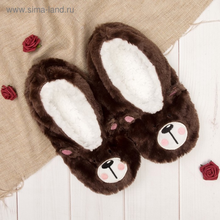Носки-тапочки пушистые "Мишутка", цвет коричневый - Фото 1