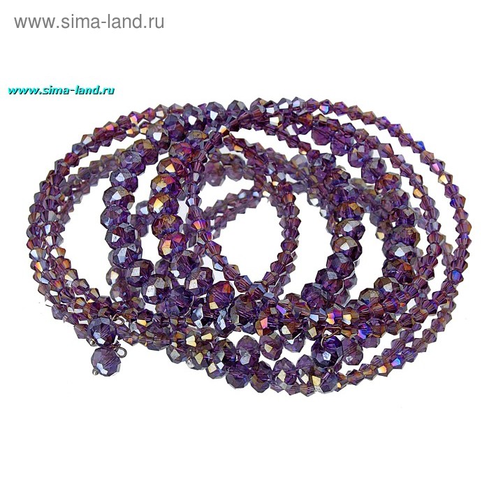 Браслет «Хрусталь» пружинка, цвет аметистовый 6 рядов - Фото 1