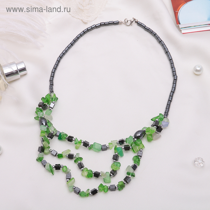 Бусы 3 яруса «Гематит с хризолитом», 52см - Фото 1