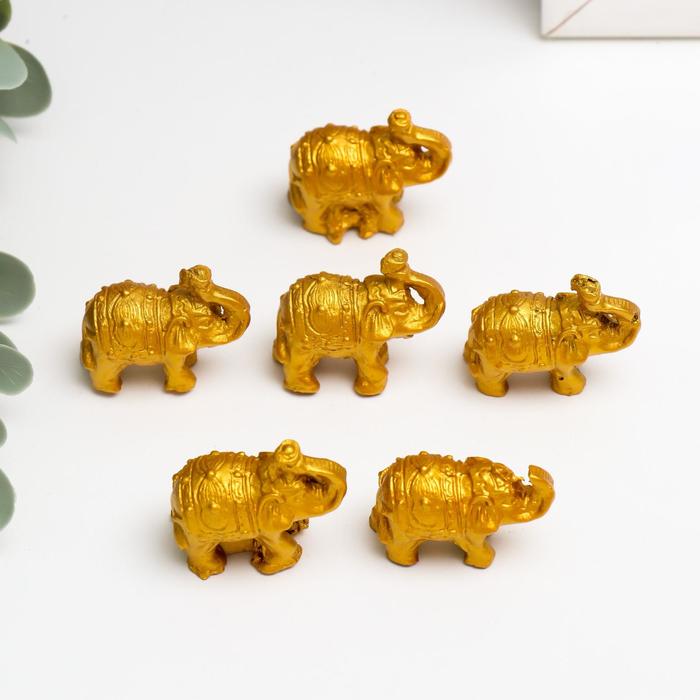 Нэцке полистоун "Золотые слоны" набор 6 шт 3х3,5х1,7 см - Фото 1
