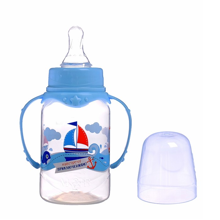 Бутылочка для кормления «Морское приключение», классическое горло, с ручками, 150 мл., от 0 мес., цвет голубой - фото 1877434963