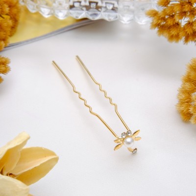 Шпилька для волос «Стрекоза», с жемчужиной, 6.5 см