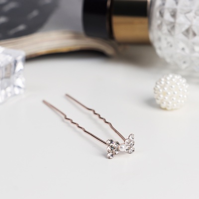 Шпилька для волос «Бант», с жемчужиной, 6.5 см