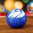 Свеча шар "Зимовье" с ручной росписью, синяя, 7х7см - Фото 1