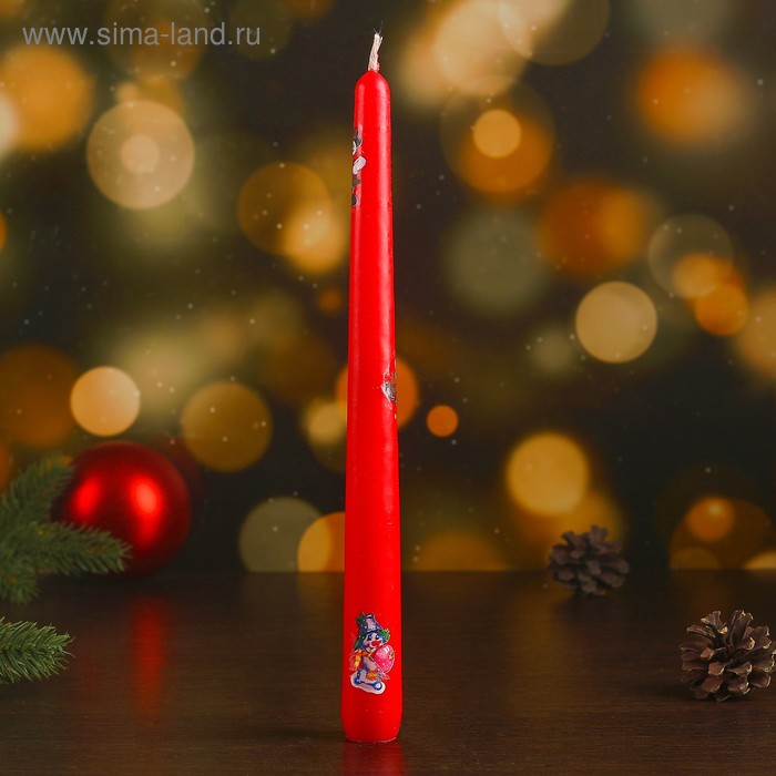 Свеча античная "Новогодняя" с деколью, красная, 2,45×23,7см - Фото 1