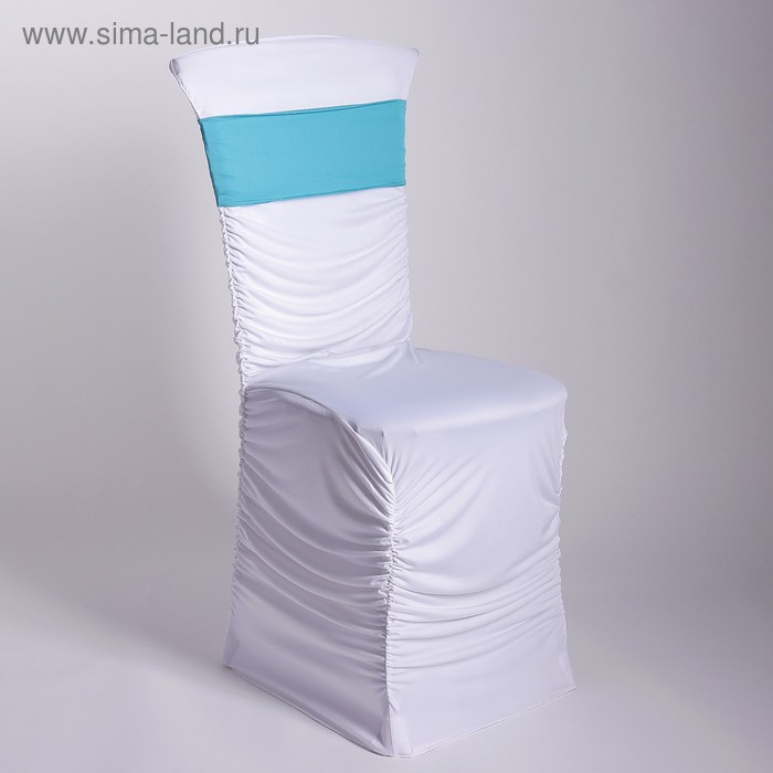 Чехол свадебный на стул, белый с голубой лентой - Фото 1