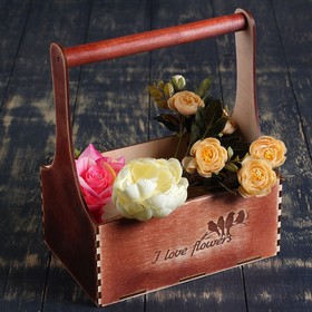 Кашпо деревянное 24×12×22 см Мэлони Дэмур "I love flowers, птицы", красное Дарим Красиво 3723563