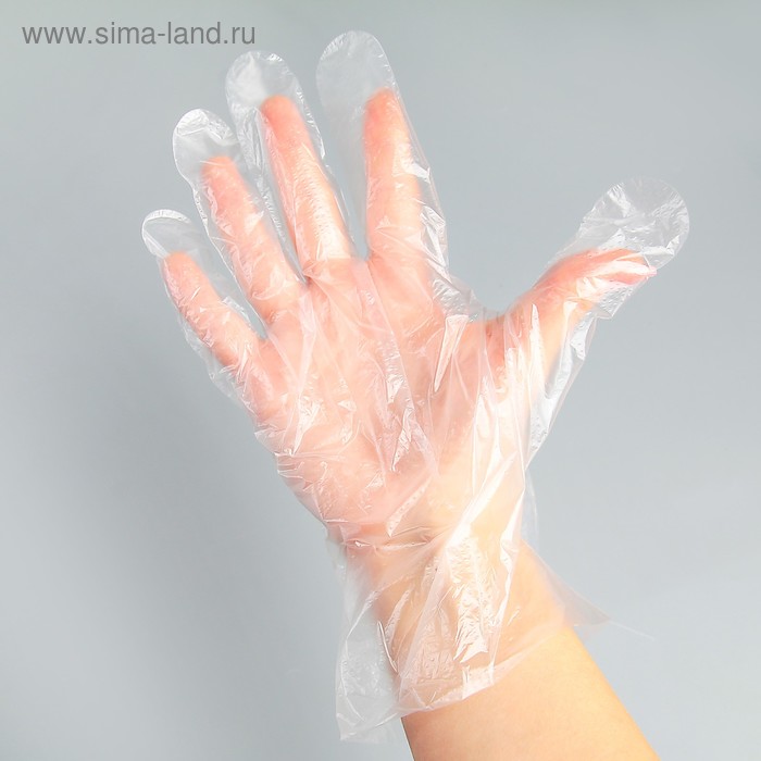 Перчатки одноразовые полиэтиленовые, размер L, 0,4 г, 100 шт/уп - Фото 1