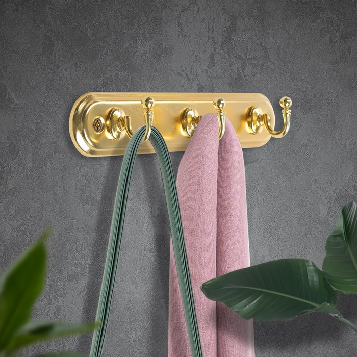 Вешалка ТУНДРА TVT002, металлическая, трёхрожковая, цвет золото - Фото 1