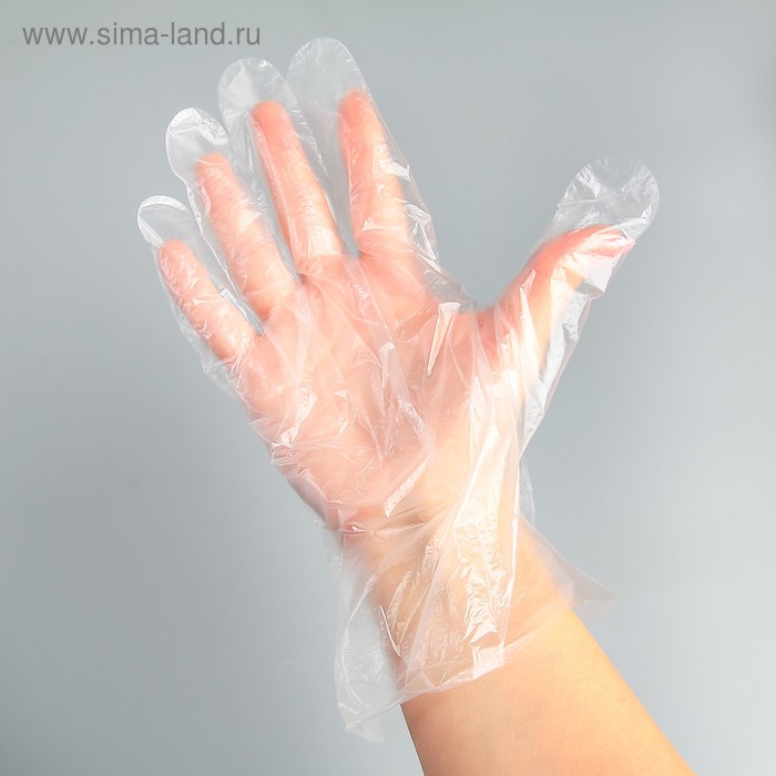Перчатки одноразовые полиэтиленовые, размер M, 0,4 г, 100 шт/уп - Фото 1