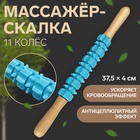 Массажёр «Скалка», универсальный, 37.5×4 см, деревянный, 11 колёс, голубой - Фото 1