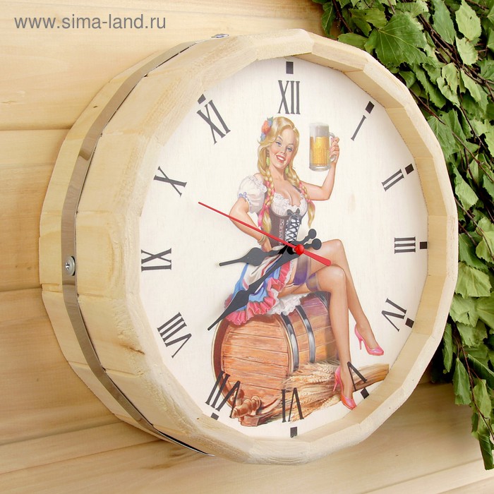 Часы банные бочонок "Добропаровъ. Дама с пивом" - Фото 1