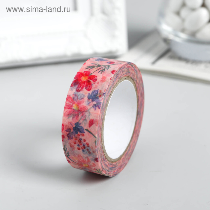 Клейкая лента декоративная бумажная "Садовые цветы" ширина 1,5 см намотка 10 метров - Фото 1