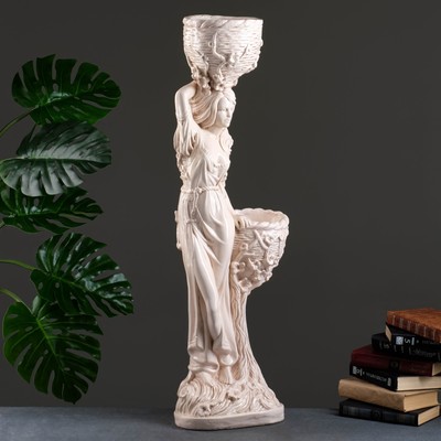 Фигура с кашпо «Девушка», 1.2 л, 900 мл, 20×29×96 см, гипс, бежевая