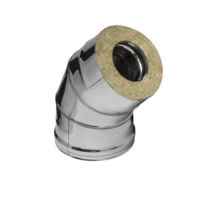 Колено утеплённое для дымохода «Феррум», угол 135°, нержавеющая сталь 430/0.8 мм, зеркальное, d=120/200 мм, по воде