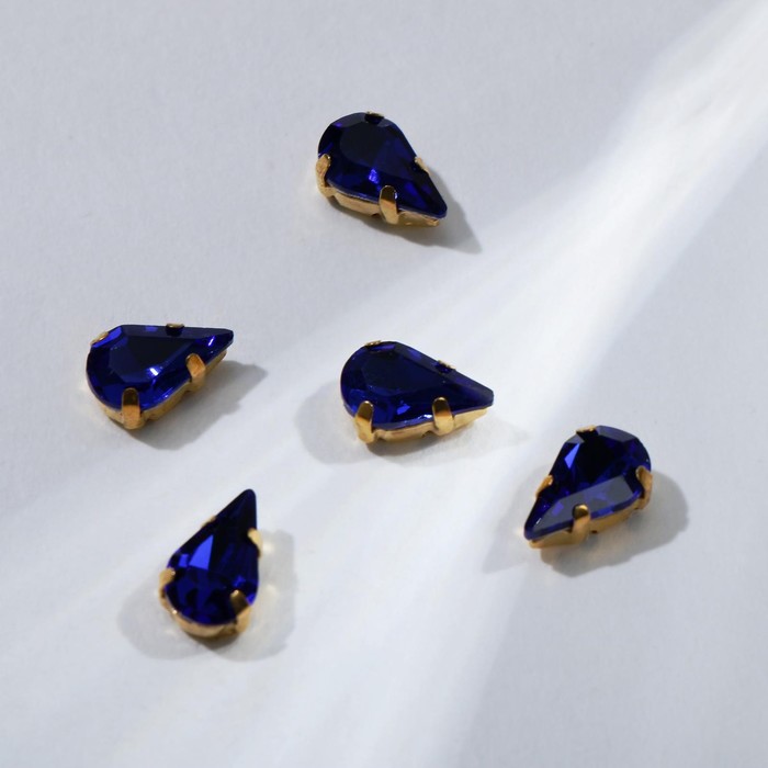 Стразы в цапах (набор 5 шт.), 6×10 мм, цвет синий в золоте - Фото 1