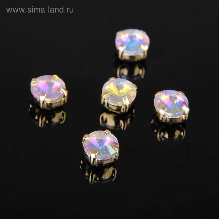 Стразы в цапах (набор 5 шт), 6*6мм, цвет радужный в золоте - Фото 1