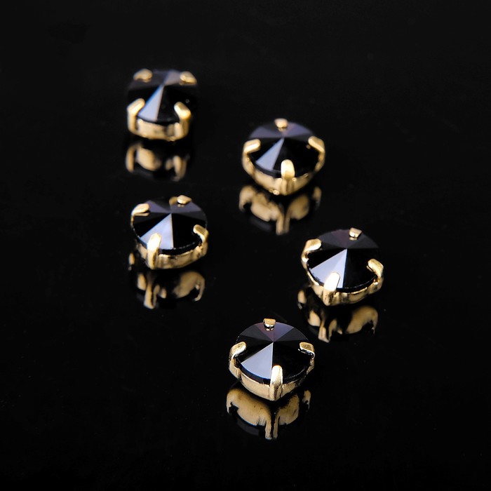 Стразы в цапах (набор 5 шт.), 6×6 мм, цвет чёрный в золоте - Фото 1