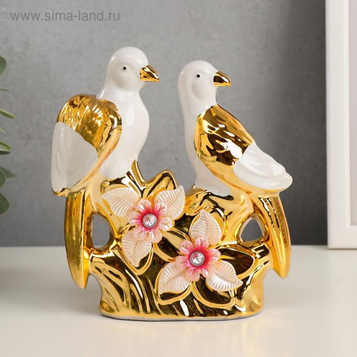 Сувенир керамика "Белые попугаи с цветами" 14,5х13,3х4,5 см - Фото 1