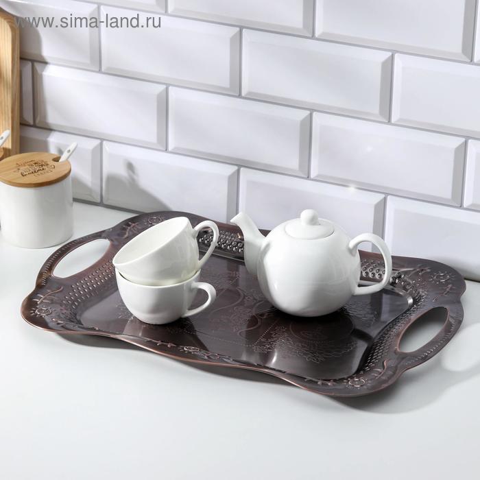 Поднос из нержавеющей стали с ручками «Изобилие», 44,5×30,5×3 см, цвет бронзовый - Фото 1