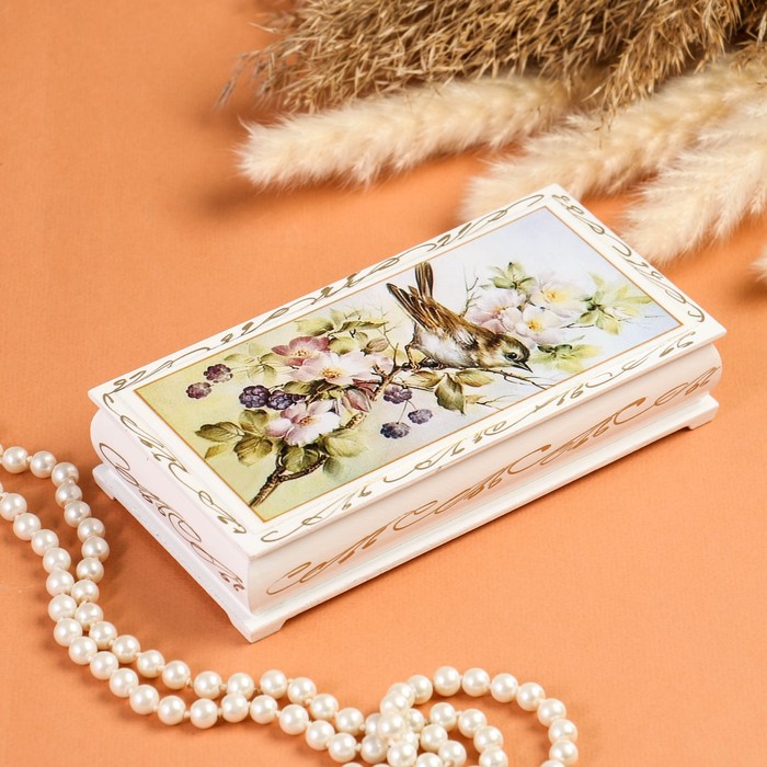 Шкатулка - купюрница «Птица на ветке», белая, 8,5×17 см, лаковая миниатюра - фото 1906936508