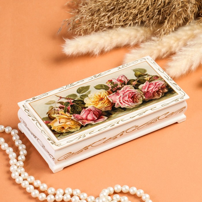 Шкатулка - купюрница «Розы», белая, 8,5×17 см, лаковая миниатюра - Фото 1