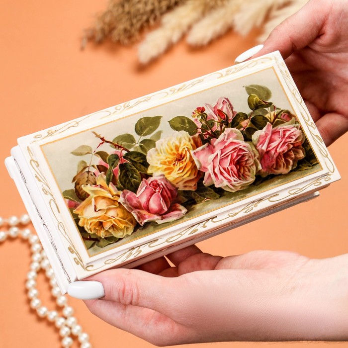 Шкатулка - купюрница «Розы», белая, 8,5×17 см, лаковая миниатюра - фото 1886319515