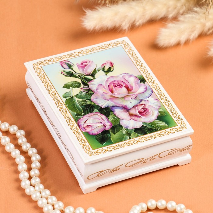 Шкатулка «Нежные розы», белая, 10×14 см, лаковая миниатюра