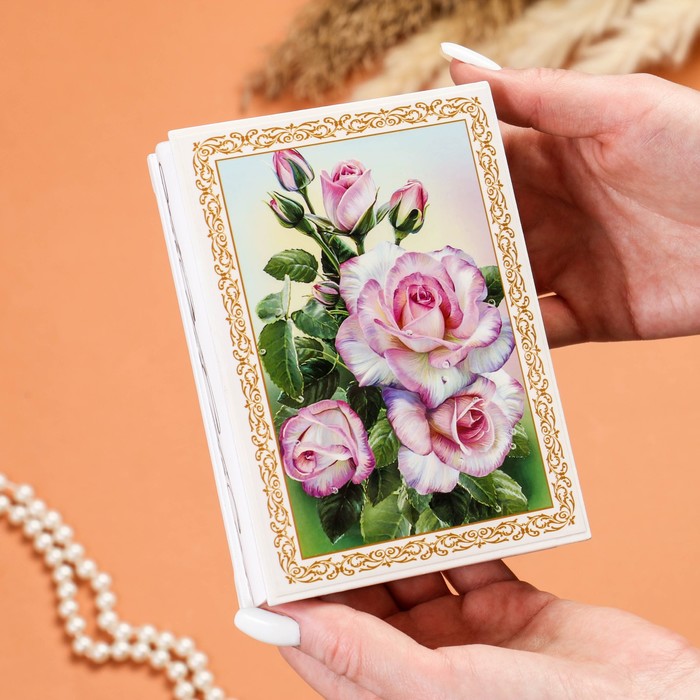 Шкатулка «Нежные розы», белая, 10×14 см, лаковая миниатюра - фото 1908394192