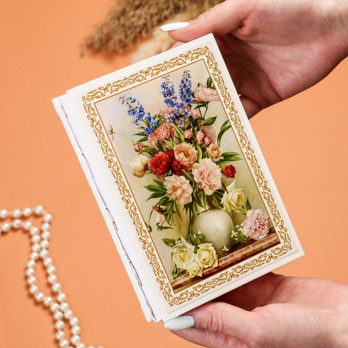 Шкатулка «Букет цветов в вазе», белая, 11×16 см, лаковая миниатюра - фото 1906936537