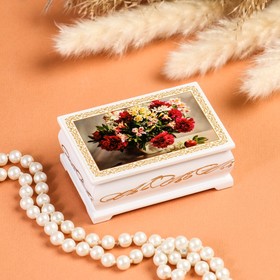 Шкатулка «Букет цветов в вазе», белая, 6×9 см, лаковая миниатюра