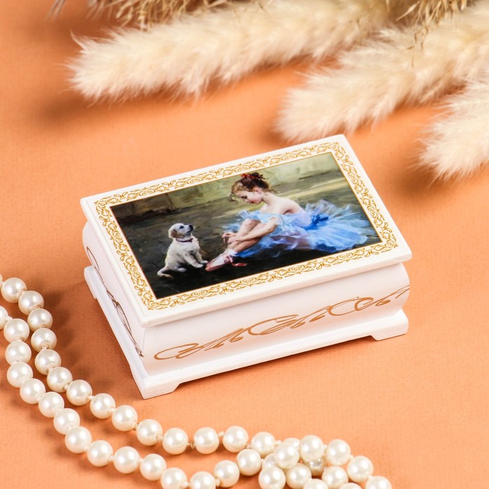 Шкатулка «Балерина», белая, 6×9 см, лаковая миниатюра - фото 1908394211