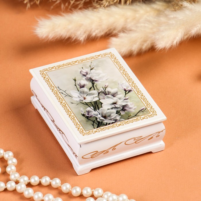 Шкатулка «Цветение», белая, 8×10,5 см, лаковая миниатюра - фото 1906936553