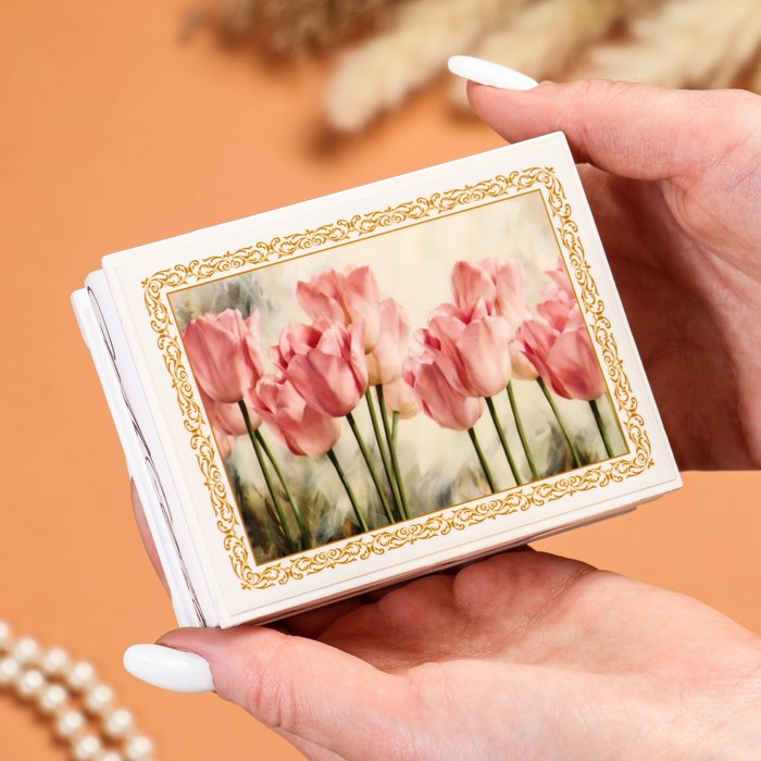 Шкатулка «Тюльпаны», белая, 8×10,5 см, лаковая миниатюра - фото 1925915798
