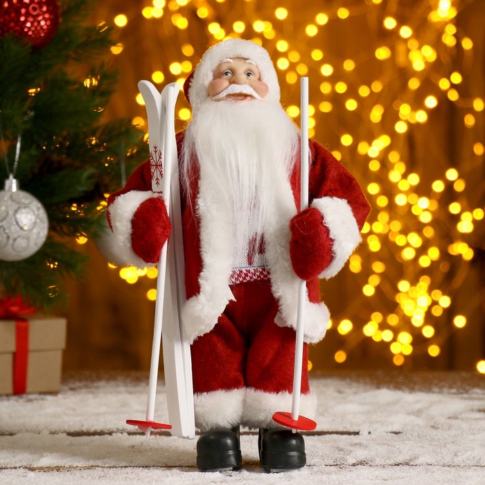 Дед Мороз "В красной шубке, на лыжах" 29 см - фото 1908394286
