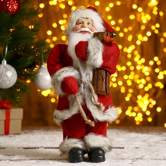 Дед Мороз  "В красной шубке, с брёвнышком" 29 см - фото 1908394290