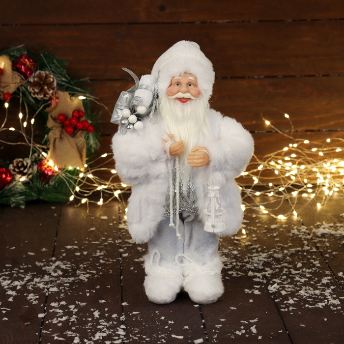 Дед Мороз под ёлку «Зимнее волшебство. Новогодняя игрушка в белой шубке», 30 см, МИКС - Фото 1