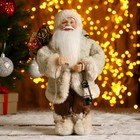 Дед Мороз "В белой шубке, с фонариком и мешком" 30 см - фото 319697924