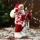 Дед Мороз "В вязаном костюме, с лыжами и мешком" 30 см - фото 3817961
