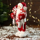 Дед Мороз "В вязаном костюме, с лыжами и мешком" 30 см - фото 3817963